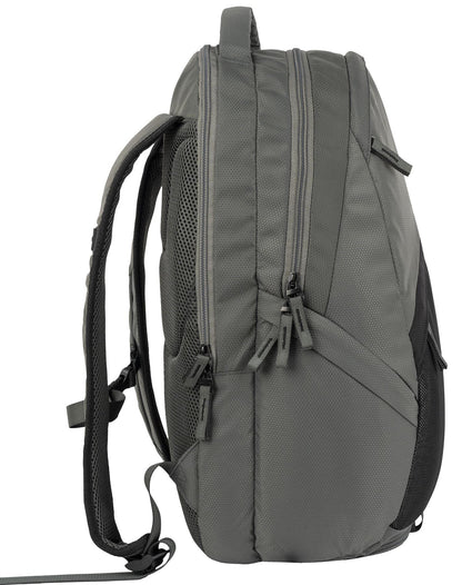 The NOX Street Series Padel Backpack in grey features two main zippered compartments, a mesh side pocket, and ergonomic padded straps—ideal for sports adventures.