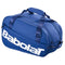 The Babolat Court S Padel Racket Bag - Dark Blue features black straps and a large white Babolat logo on the side, making it a stylish choice for carrying your padel gear.