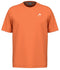 The HEAD Slice II Mens Padel T-Shirt - CN is an orange, short-sleeve top made from 100% polyester interlock fabric. It features a small white logo on the chest and has Moisture Transfer Microfiber technology to keep you cool and dry.