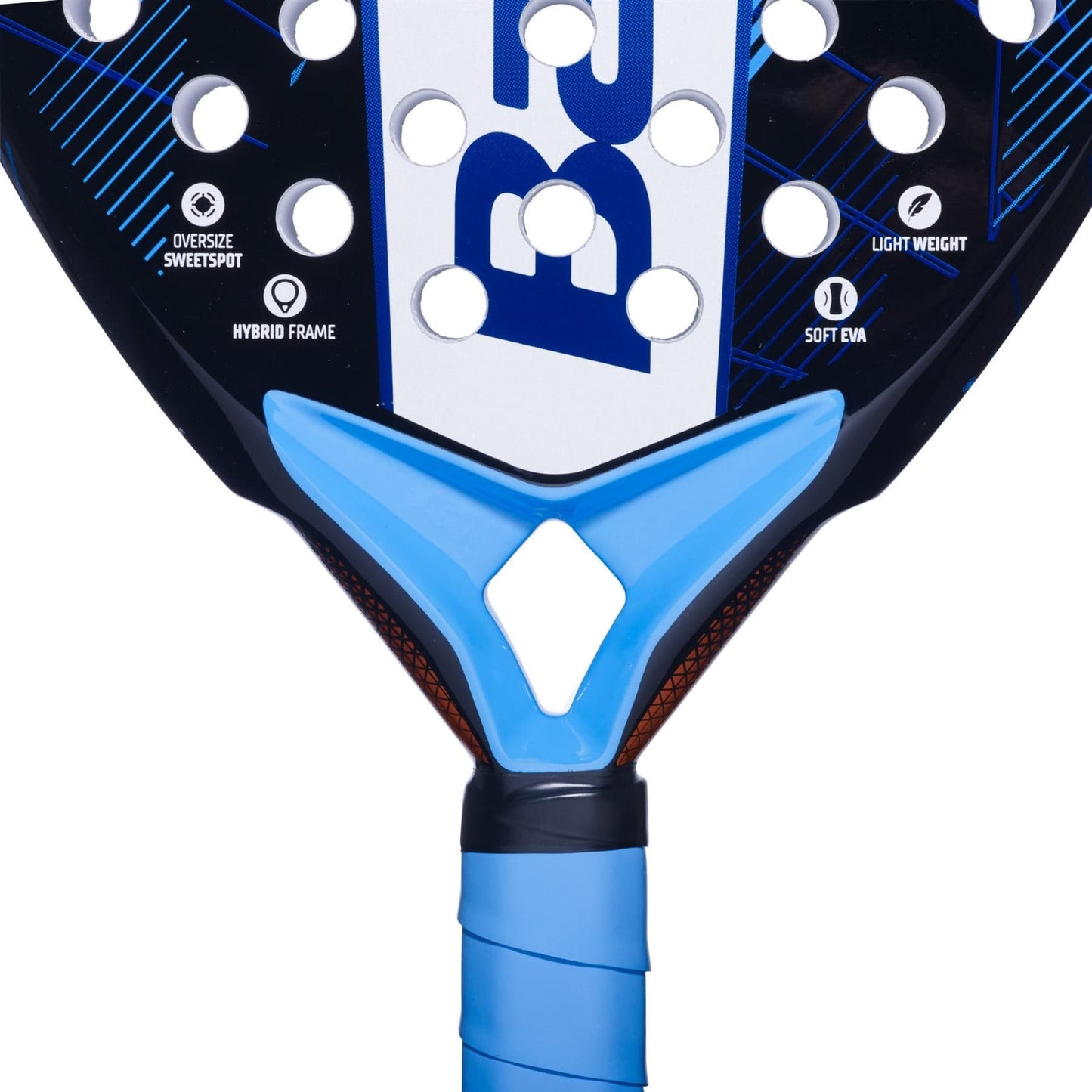 A close-up of the Babolat Air Origin Padel Racket, showcasing the design details of this popular beginner padel racket from Babolat.