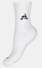 The Le Coq Sportif Men's Padel Socks in white feature a stylish black rose design on the side, set against a plain background, offering both elegance and functionality. Ideal for those who want to incorporate the charm of tennis socks into their daily wardrobe.