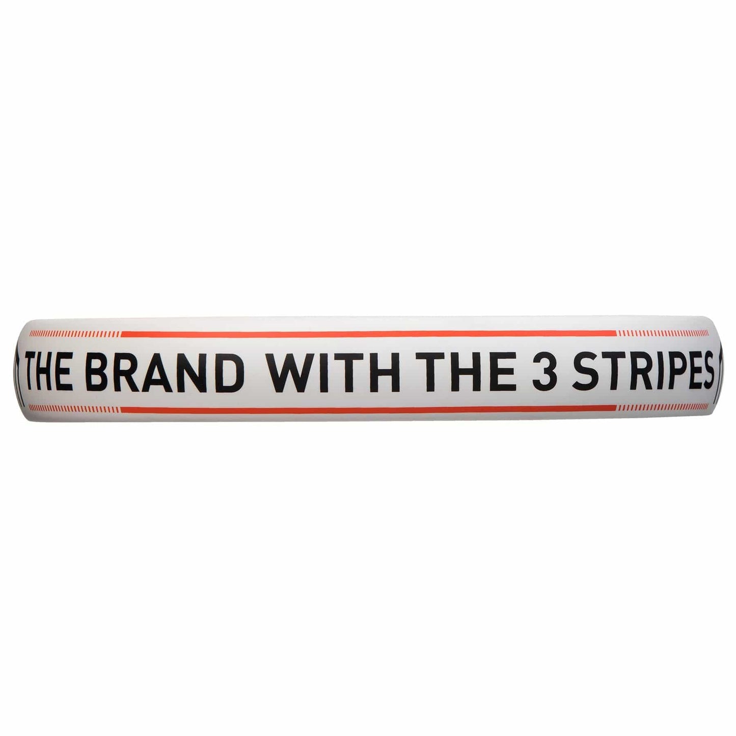 A white inflatable pool float with "THE BRAND WITH THE 3 STRIPES" in bold black letters is ideal for adidas fans or those interested in the ADIDAS Match Light 3.3 Padel Racket, a great beginner padel racket.