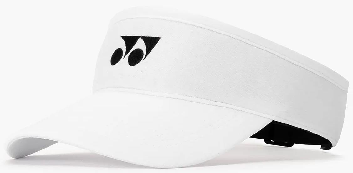 The Yonex 40126EX Padel Visor - White is a lightweight, breathable visor with a curved brim, adjustable fit, and black Yonex logo on the front panel.