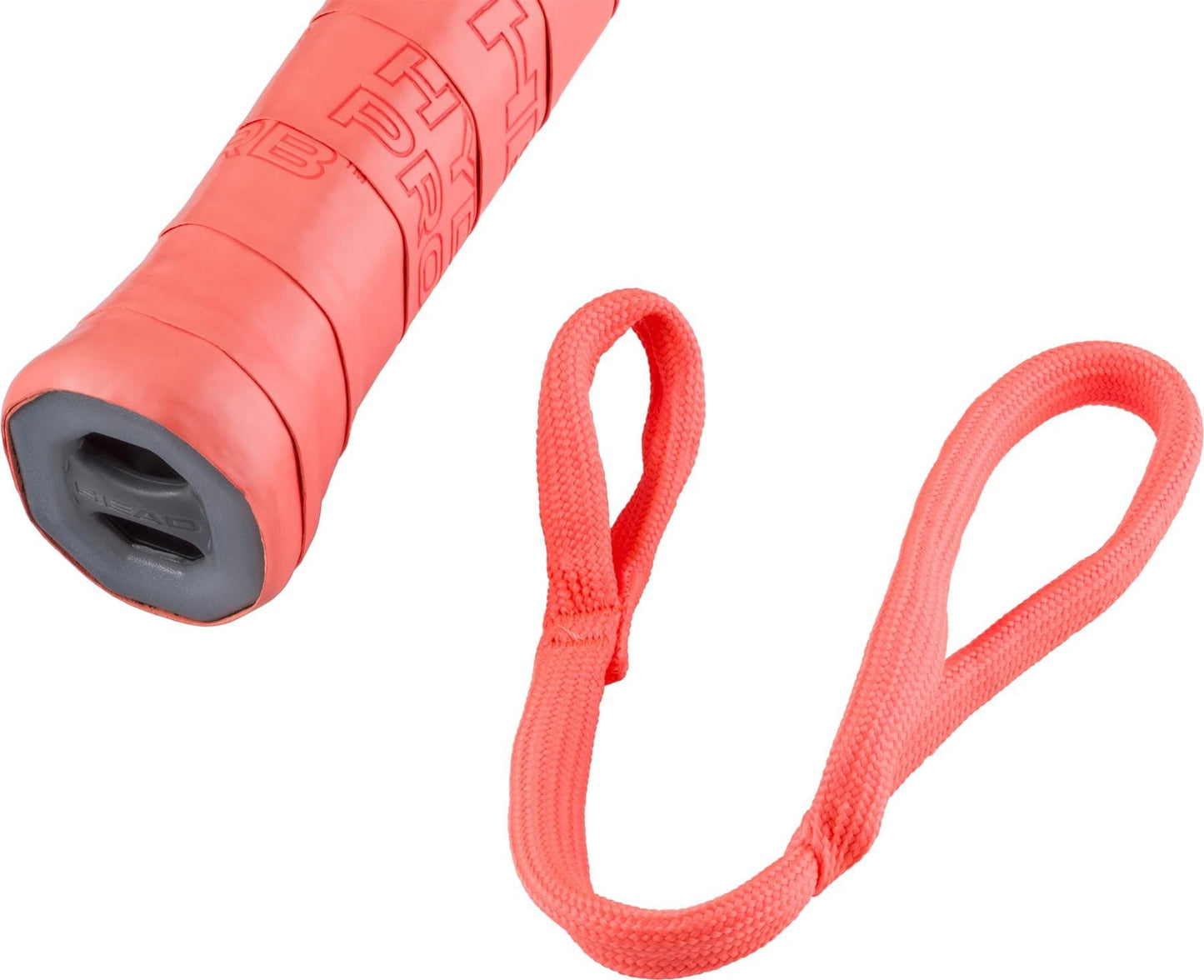 A close-up of the HEAD Radical Pro 2026 Padel Racket’s handle wrapped in red grip tape with a matching fabric wrist strap against a white background—highlighting the control and precision offered by HEAD.