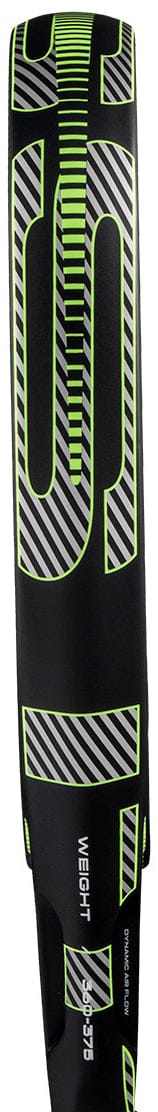 Close-up of the adidas Cross It Carbon 2026 Padel Racket, an advanced-level racket featuring carbon fibre construction, neon green and white striped accents, and “WEIGHT” printed on its surface.