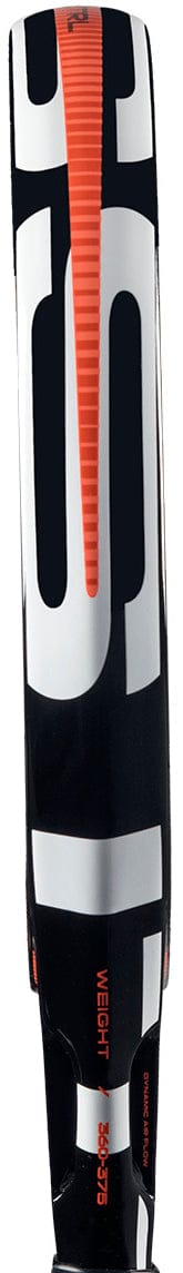 Close-up of the adidas Cross It Team Ctrl 2026 Padel Racket, showcasing bold lettering and an orange textured grip on its fibreglass barrel.