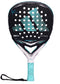 The adidas Arrow Hit Light Ari Sánchez 2026 padel racket features a black and turquoise design with a large light blue triangle, round face holes, white throat, turquoise grip, and black wrist strap.