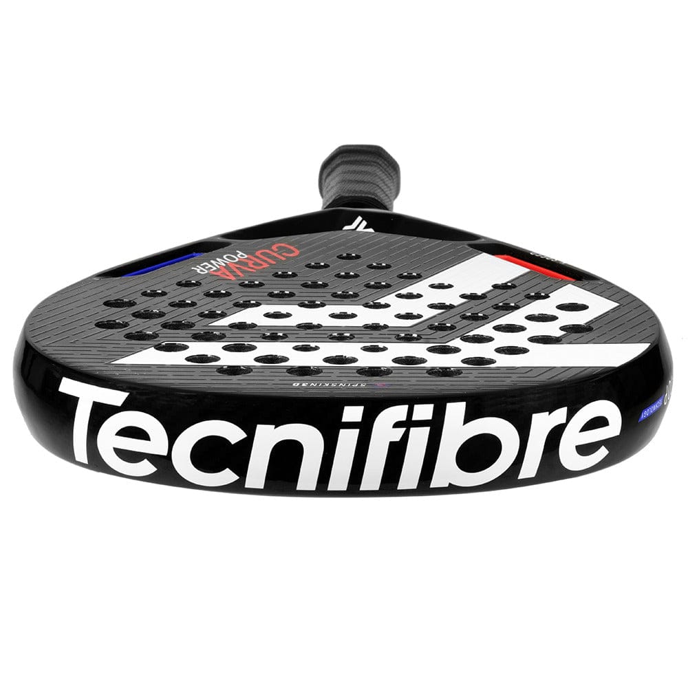 The Tecnifibre Curva Power Padel Racket features a black design with a sleek 18K carbon face and bold white text.
