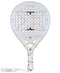 The NOX NextGen Pro Hybrid 12K NFA 2026 padel racket features a white design with gold and black accents, geometric patterns, a perforated surface, “NOX” grip, wrist strap, and hybrid shape crafted with 12K Carbon for top performance.