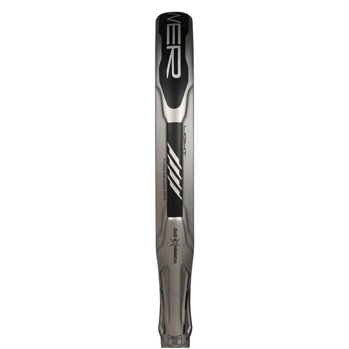 The adidas ADIPOWER CARBON LIGHT 3.4 padel racket features a sleek black and silver design, “adidas” branding on the face and barrel, and a streamlined profile that recalls the look of a lightweight bat when seen from above.