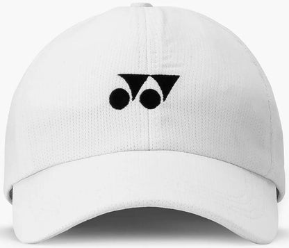 The Yonex 40125EX Padel Cap in white features a black front-center logo, curved brim, and visible stitching on the crown and brim.