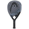 The HEAD Speed Pro 2023 Padel Racket by HEAD features a black and grey design, textured surface with circular holes, "SPEED" on the front, Auxetic technology for power and control, and a black grip handle.