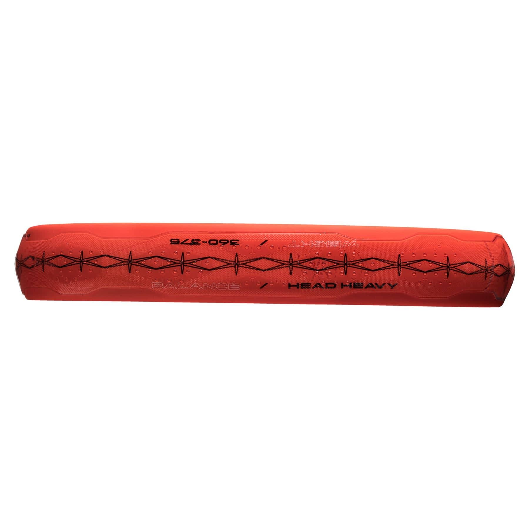 A red adidas cricket bat grip with a black barbed wire pattern, marked "HEAD HEAVY" and "350-375," engineered for powerful, spin-focused play—ideal for players who choose the ADIDAS Cross It Padel Racket.