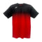 The Yonex YTM5 Men's Padel T-Shirt in red/black features a small white logo near the left shoulder and is made from moisture-wicking polyester, offering a lightweight and comfortable design.