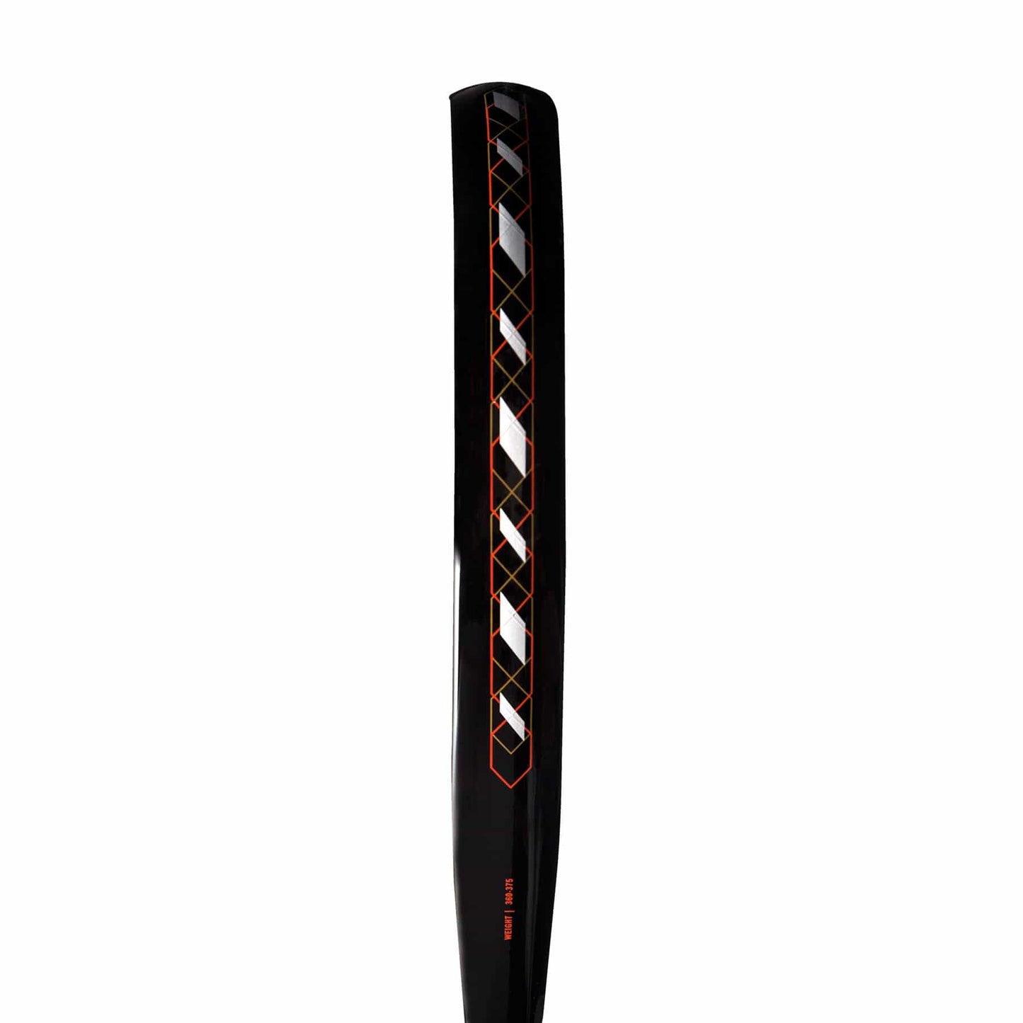A close-up of the adidas Match Black 3.4 Padel Racket shows its bold red-and-white geometric diamond pattern on the back, making it ideal for beginner padel players.