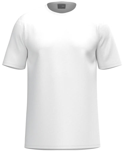The HEAD Simple Men's Padel T-Shirt in white, showcased on a white background, offers sporty style and athletic comfort with its short sleeves and round neckline. A versatile staple for any active wardrobe.