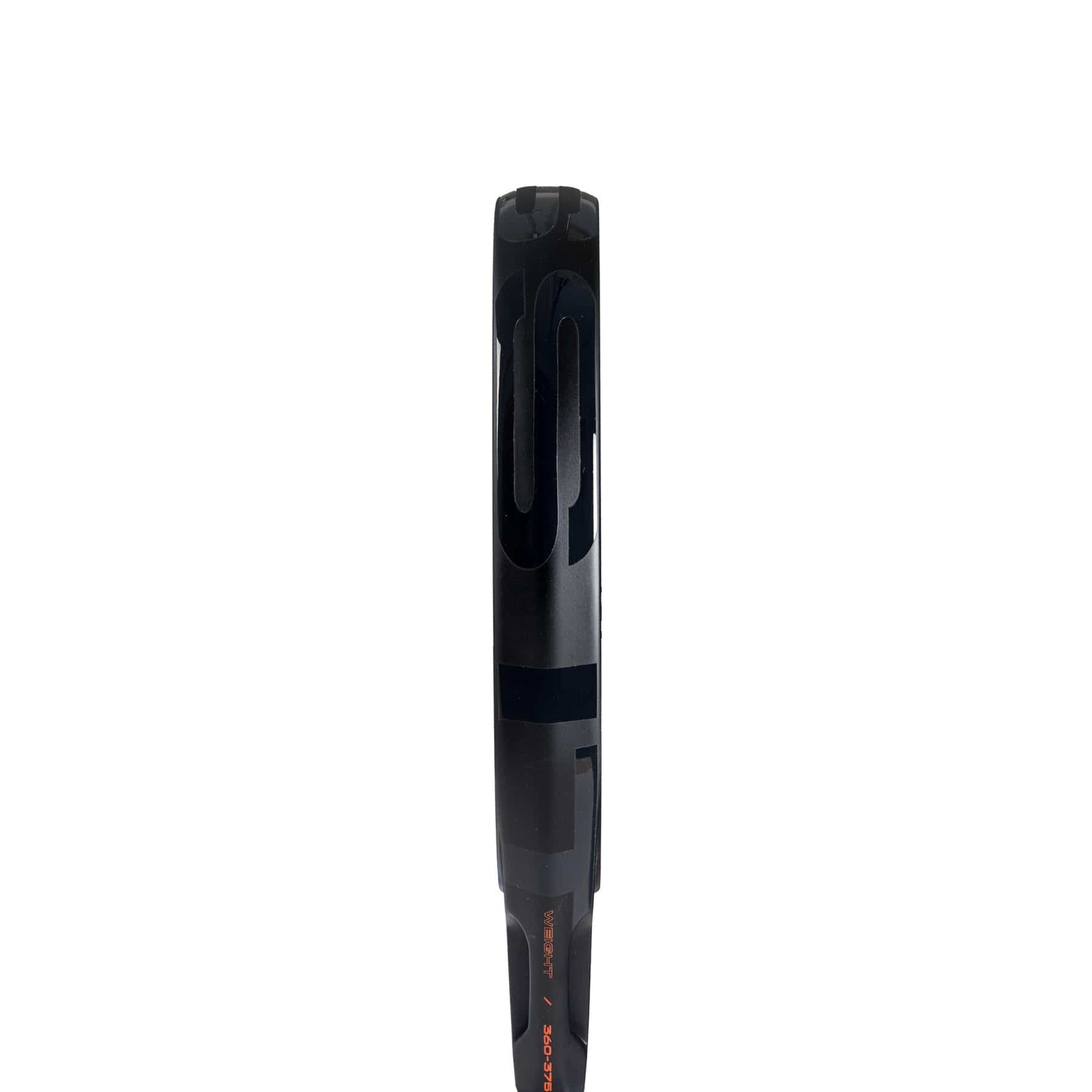 Close-up of the adidas ADIDAS Cross It 3.4 Padel Racket's black Carbon 15K face edge against a white background, showcasing design details and string holes—ideal for aggressive players who demand precision.