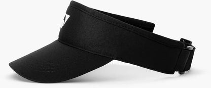 The Yonex 40126EX Padel Visor - Black is a breathable polyester visor with a curved brim, an adjustable strap at the back, and a small white front logo.