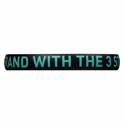 A black adidas wristband with turquoise text reading "BRAND WITH THE 3 ST."—a perfect match for fans of the ADIDAS Drive Light 3.3 Padel Racket or those after a stylish, beginner-friendly padel accessory.