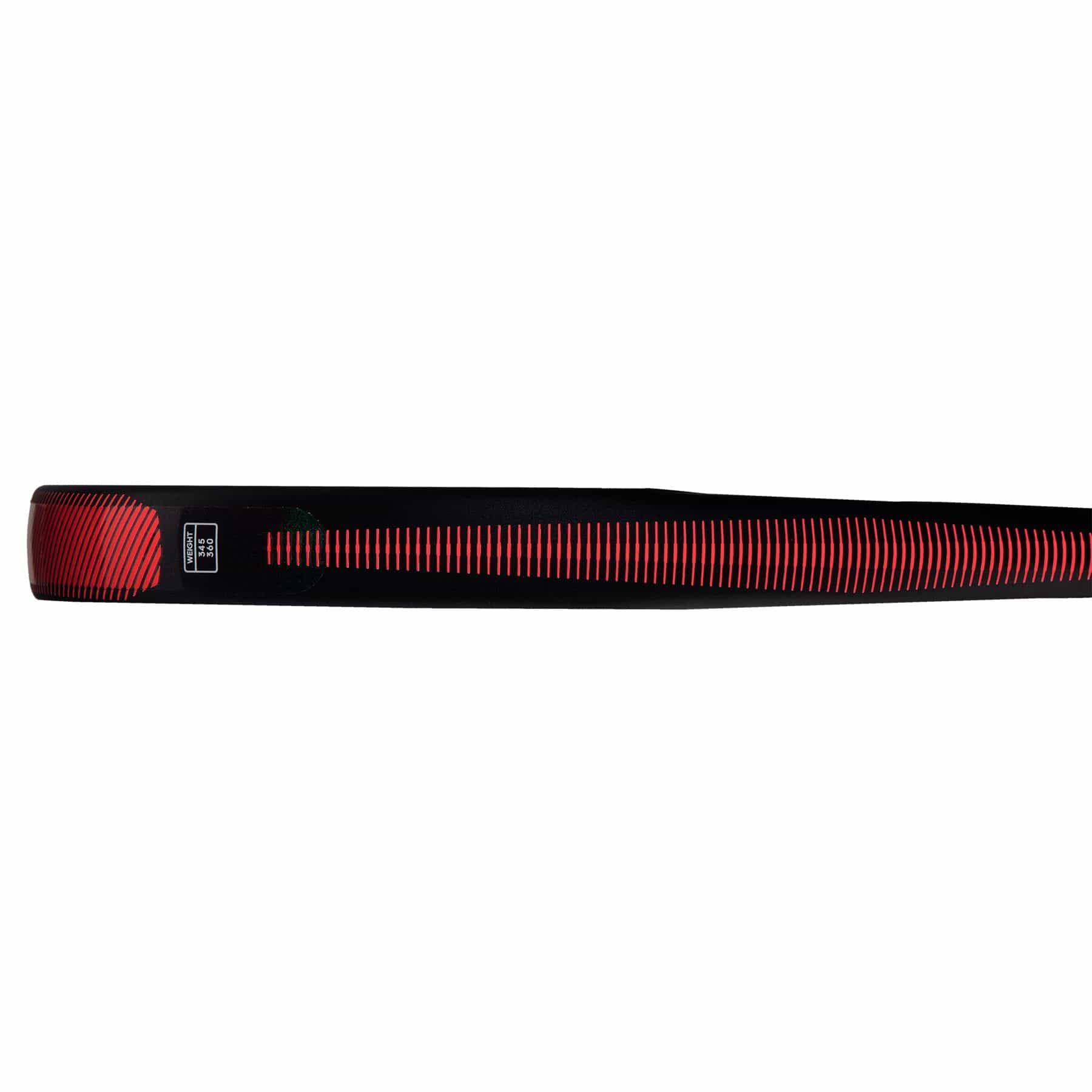 A black and red electronic hair straightener with a slim side profile and digital display—matching the sleek design of the adidas ADIDAS RX Series Light Padel Racket.