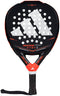 The adidas Metalbone Superlight 2026 Padel Racket features a black design with red accents, a large white adidas logo, circular perforations, and a black grip with wrist strap for lightweight performance and standout style.