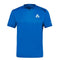The Le Coq Sportif Pro Men's Padel T-Shirt in Lapis Blue features a V-neck and short sleeves. A small white rooster logo with the "Le Coq Sportif" text is positioned on the left chest, providing excellent breathability for comfortable wear.