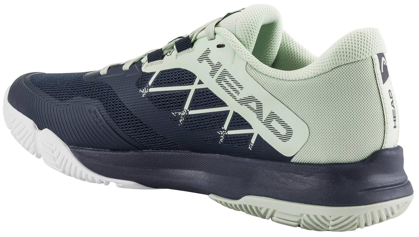 The HEAD Motion Team 1.5 Mens Padel Shoes in blue/green feature a breathable mesh upper, textured sole, and the HEAD logo—ideal for comfort and performance on the padel court.