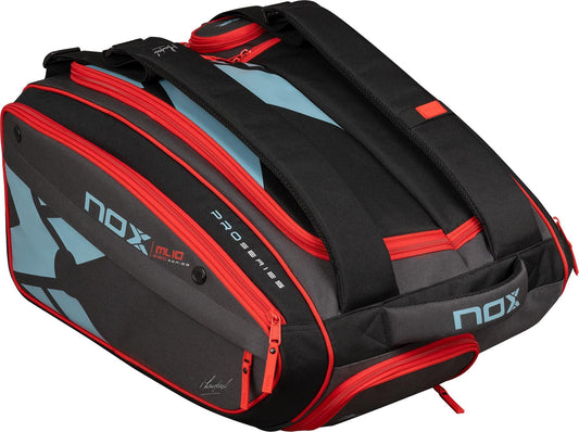 The NOX ML10 Team Padel Racket Bag in Black / Clay features multiple compartments and padded shoulder straps, making it a stylish and practical choice for carrying your padel rackets and gear.
