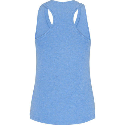 The Babolat Play Women's Padel Tank Top in White/Blue Heather offers a racerback design crafted from recycled polyester, with a slightly heathered texture for a casual and comfy feel—ideal for women who love stylish and sustainable sportswear.