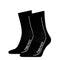 The HEAD Performance Short Crew Padel Socks (2 Pack) in black feature a white vertical stripe and "HEAD" text. Designed for sports or casual wear, these socks include ribbed cuffs, textured sections, and arch support.