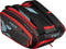 The NOX ML10 Competition XL Compact Padel Racket Bag in black and red features multiple compartments and padded shoulder straps, offering stylish and practical storage for your padel gear.
