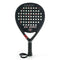 The Karakal FF Pro 375 Padel Racket is black with white and red accents, made for advanced players. It offers a perforated face for better spin, bold Karakal branding, and a wrist strap on the handle.