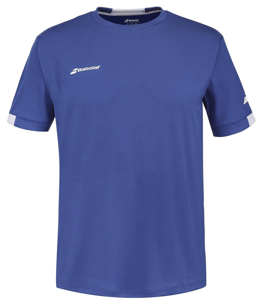 The Babolat Play Men's Crew Neck Padel T-Shirt in Sodalite Blue is a stunning piece with a minimalist design. Made using Fiber Dry technology, it boasts white logos on the chest and sleeve for a streamlined appearance.
