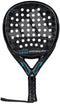 The adidas ADIDAS Adipower Multiweight CTRL 3.4 Padel Racket features a black round frame, blue accents, textured grip with wrist strap, multiple circular face holes, and an adjustable weight system for customizable play.
