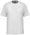 Front view of the HEAD Performance Men's Padel T-Shirt in white, a short-sleeved athletic top with subtle horizontal texture, body-mapping for enhanced fit, and a small logo on the upper left chest.