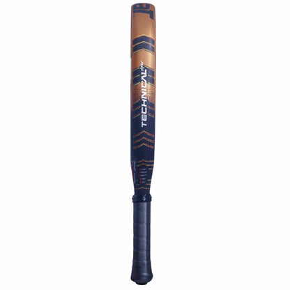 A metallic brown and blue Babolat Technical Viper Padel Racket, featuring a black textured grip handle and built-in vibration dampening for enhanced comfort.