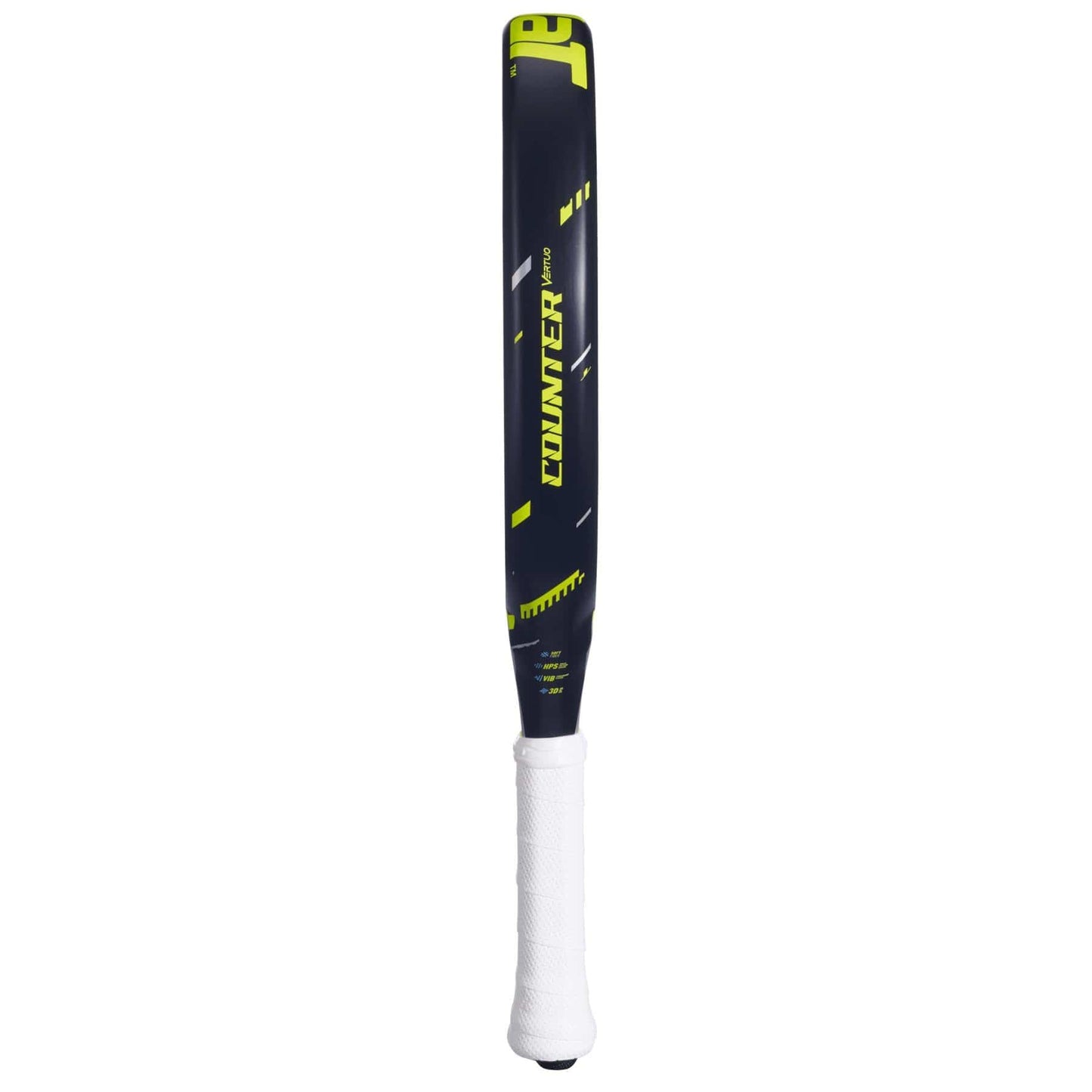 A black cricket bat with neon yellow accents, "COUNTER" branding, and a white grip, inspired by the Babolat Counter Vertuo 2.5 Padel Racket from Babolat.