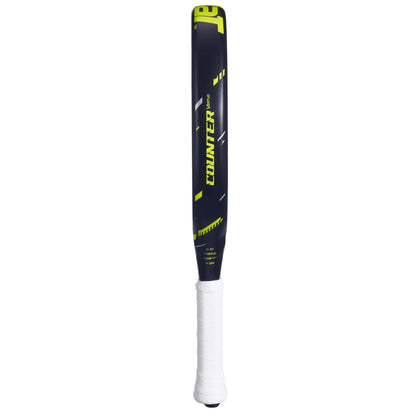 A black cricket bat with neon yellow accents, "COUNTER" branding, and a white grip, inspired by the Babolat Counter Vertuo 2.5 Padel Racket from Babolat.