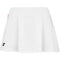 The Babolat Play Women's Padel Skirt in white and orange features a wide waistband, a small black logo on the bottom left, and is crafted from recycled polyester. Designed with Babolat's 360 Motion philosophy, it's perfect for enhanced performance in athletic play.