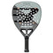 The Bullpadel HACK 04 Comfort 2026 Padel Racket features a black and gray design with perforated holes, a textured surface, Air React Channel for power and control, the Bullpadel logo on the face, and a black grip tape handle.