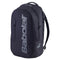 The Babolat Court Lite Padel Backpack - Black by Babolat features gray zippers, bold vertical "Babolat" branding, multiple zippered compartments including a racket compartment, and adjustable shoulder straps.