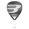 The Bullpadel Flow Legend 2026 Padel Racket features a black design with a white handle, bold "B" logo, circular holes, gold award icons, and advanced Flowforce tech—making it the ideal stylish women's racket from Bullpadel.