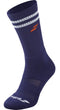 A single Babolat Team Padel sock in illusion blue features two white stripes near the top, an orange logo on the side, and “Babolat” in white near the toe—ideal as comfortable sports socks for everyday play.