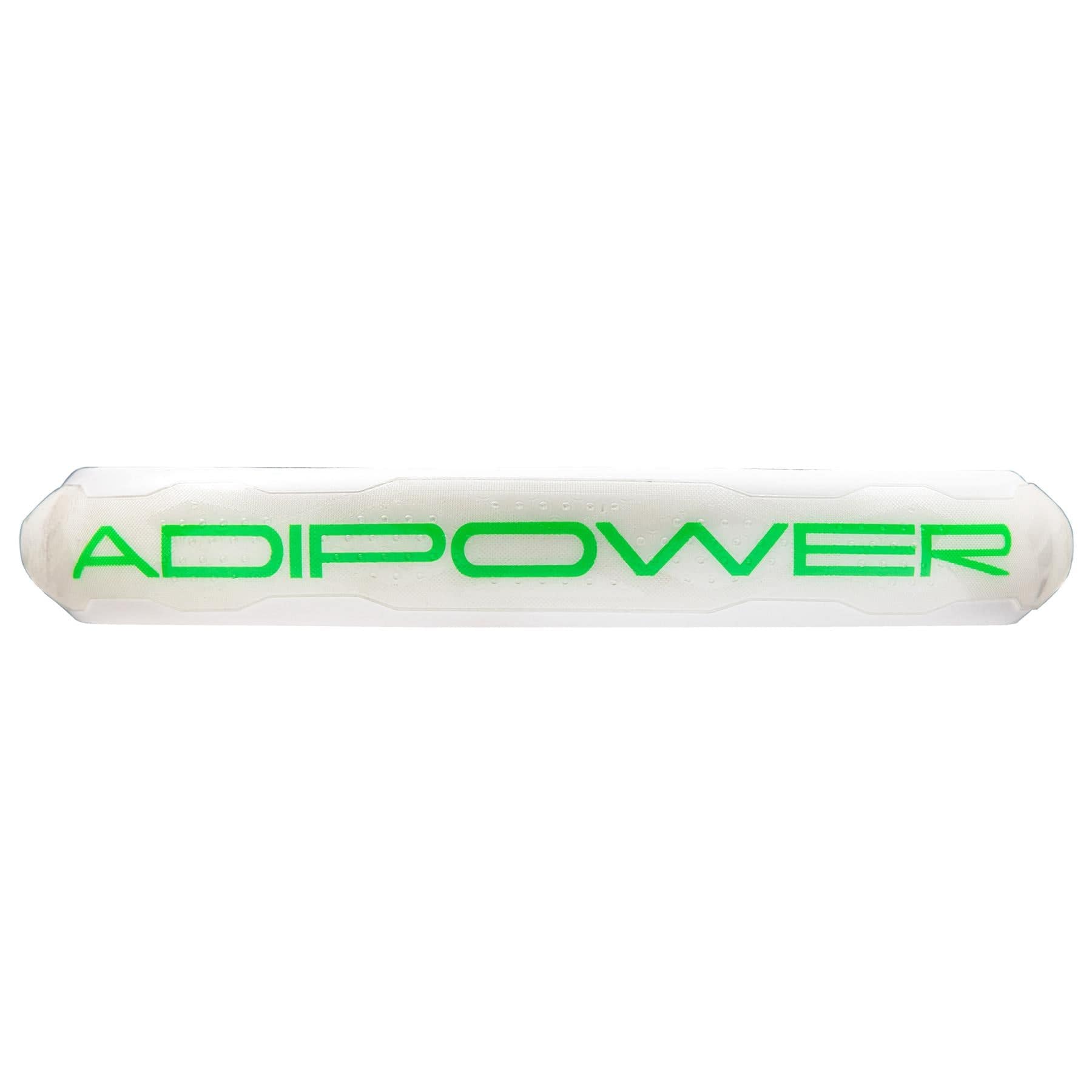 A white, hexagonal sports grip with bold, bright green "ADIPOWER" lettering, designed for a lightweight feel and enhanced control—ideal for your adidas Adipower Light 3.3 Padel Racket.
