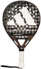 The adidas Cross It Ctrl 2026 Padel Racket is black and brown with a large white adidas logo, perforated carbon fibre face with Spin Blade Mould tech, white handle, black wrist strap, and "CROSS IT CTRL" on the face.
