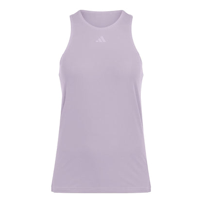 The adidas Women's Club Padel Tank Top in pink is a sleeveless sports tank with a high neck and small logo near the neckline. Made using recycled materials and CLIMACOOL technology, its smooth, breathable fabric is ideal for athletic activities.