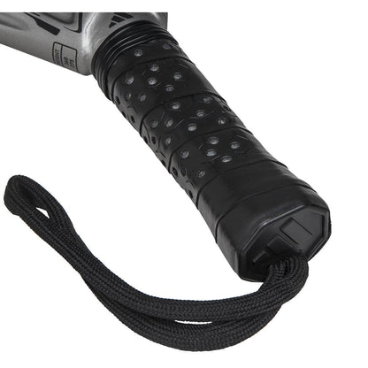 Close-up of a black textured handle with wrist strap from the adidas ADIDAS Adipower Carbon Light 3.4 Padel Racket, shown against a white background.