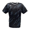 The Yonex YTM8 Men's Padel T-Shirt in Black/Silver features a gray lightning bolt pattern on breathable, moisture-wicking polyester, with white trim at the neckline and a Yonex YTM8 logo on the left chest for added style.