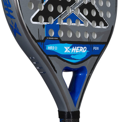 A close-up of the NOX X-Hero Blue Padel Racket by NOX, perfect for beginners seeking control and precision in every shot.