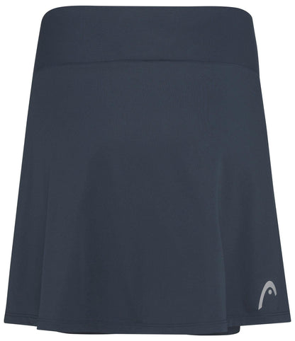 The HEAD Club Basic Women's Padel Skort Long in navy boasts a wide waistband and a subtle logo on the lower right. Crafted with Moisture Transfer Microfibre, its smooth, breathable fabric offers comfort and style for both sports and casual wear.